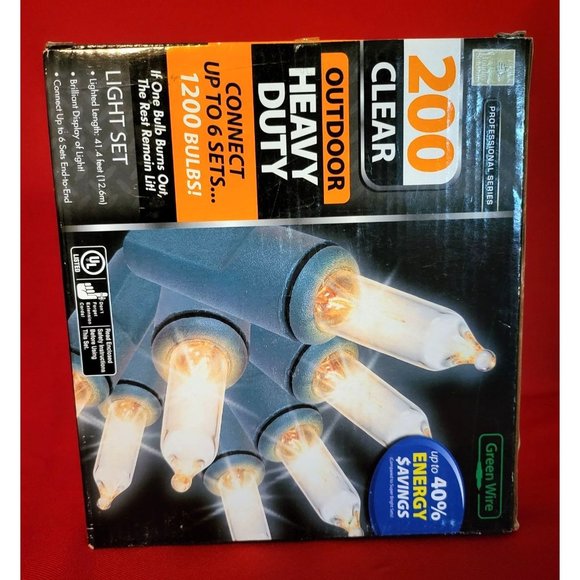 200 Clear Outdoor Heavy Duty Green Wire Ice Light Holiday Set - Picture 2 of 6